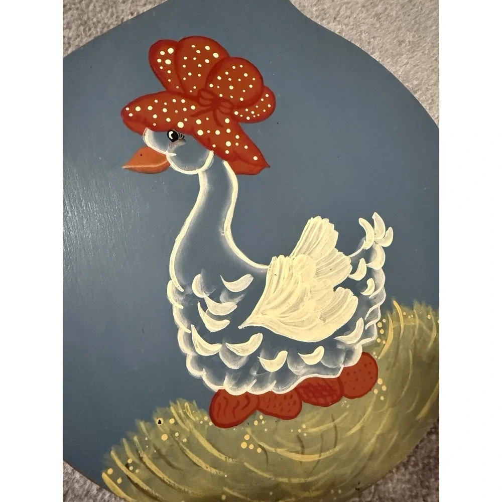 Vintage Hand Painted Ducks Wooden Cutting Board Kitchen Decor Grannycore Goose
